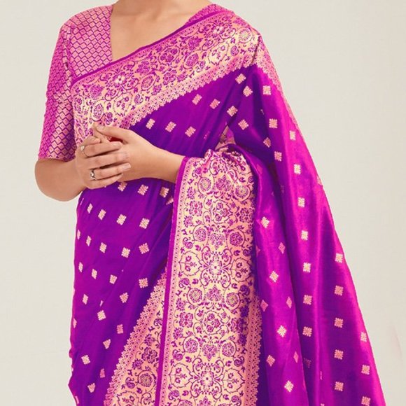 JHEAPS VIOLET PREMIUM FLORAL DESIGNER SILK SAREE - Picture 3 of 6